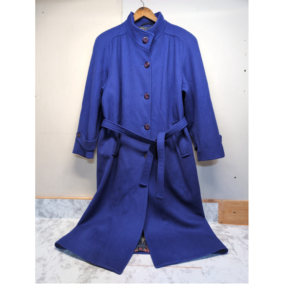 London Fog Indigo Virgin Wool Long Dressy Coat Women Sz 16M Belted Vintage Class - Picture 1 of 8